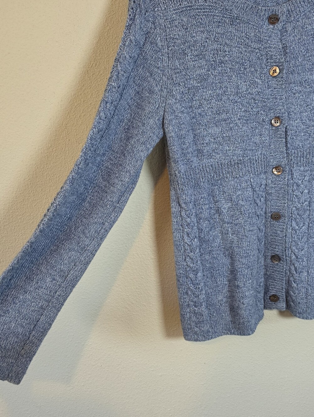 Sundance Heather Blue Alpaca Knit Button Cardigan Size M Coastal Librarian - Picture 6 of 7